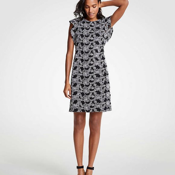 Ann Taylor Black Contrast Lace Shift Dress - Picture 4 of 5
